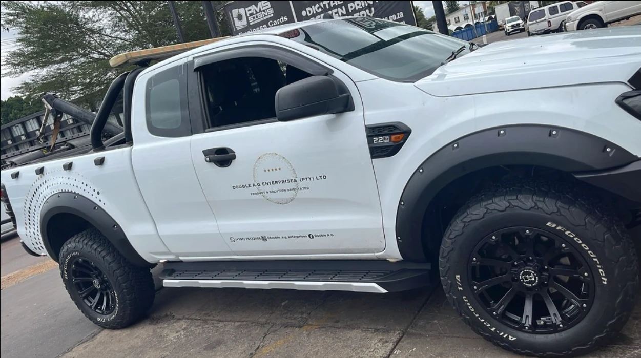 White Ford Ranger bakkie in Double A. G Enterprises livery